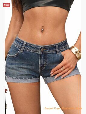 Low Rise Mini Jean Shorts Raw Hem High Stretch Y2k Summer Streetwear